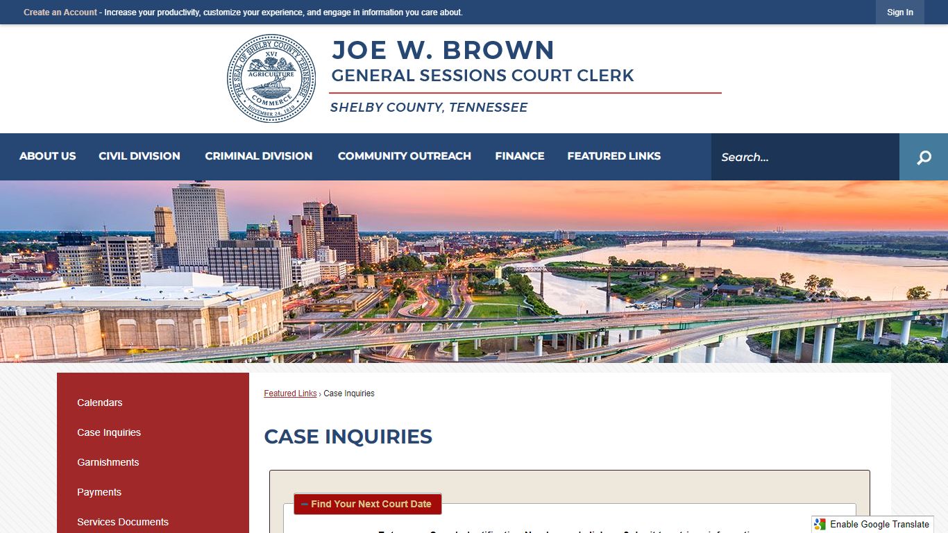 Case Inquiries | Shelby County Courts, TN - Official Website